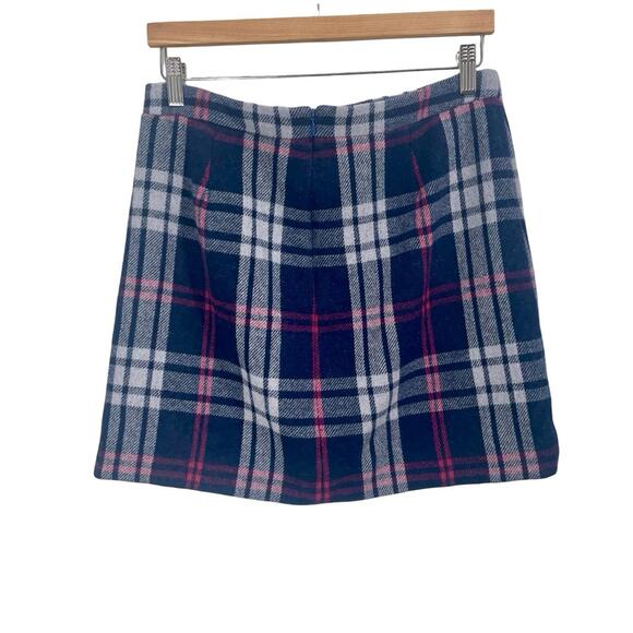 J. Crew Mercantile Navy Blue Plaid Double Serge Ruffle Wool Mini Skirt Size 8 - Picture 2 of 9